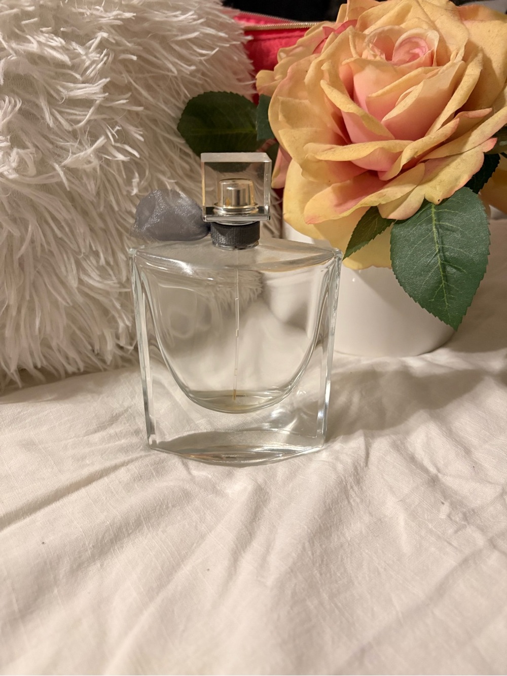 Lancome Clear Glass Women's Perfume Bottle with Silver Bow ( empty)